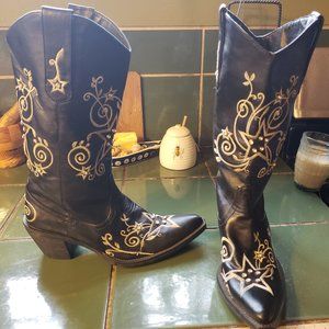 Western Cowboy Boots Black Embroidered